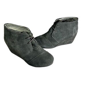 TOMS Gray Suede Lace Up Desert Wedges